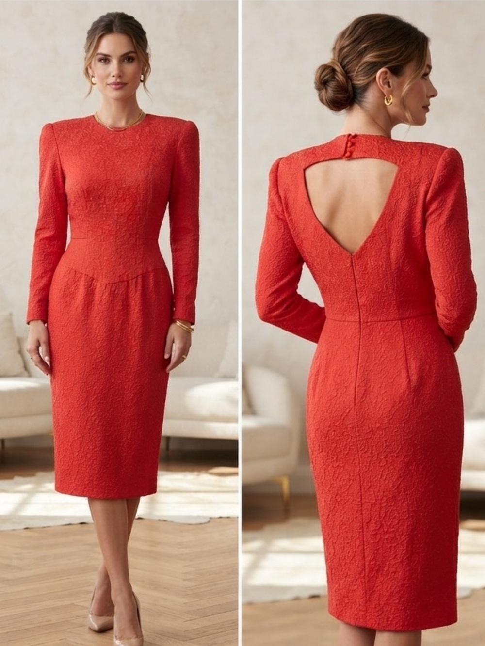 Vintage Carolina Herrera Dress Sz 6 Bergdorf Goodman Textured 100% Silk 1980s